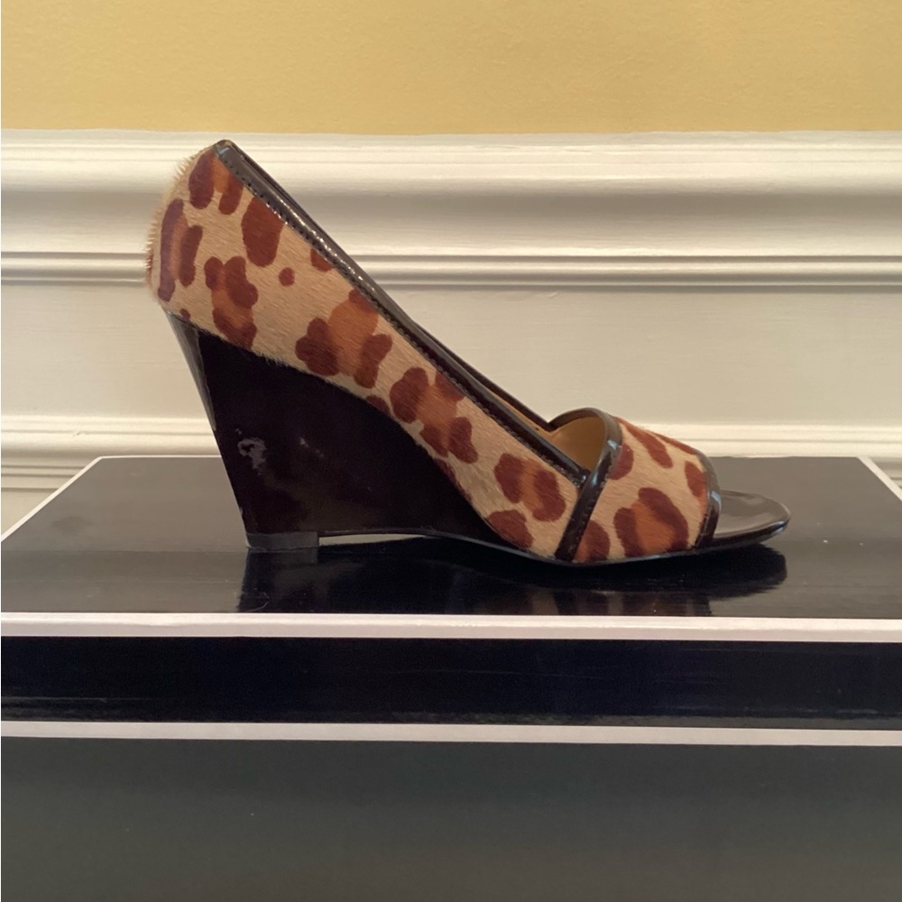 Michael Kors Wedge Patent Leather Heel And Trim Animal Print Fur